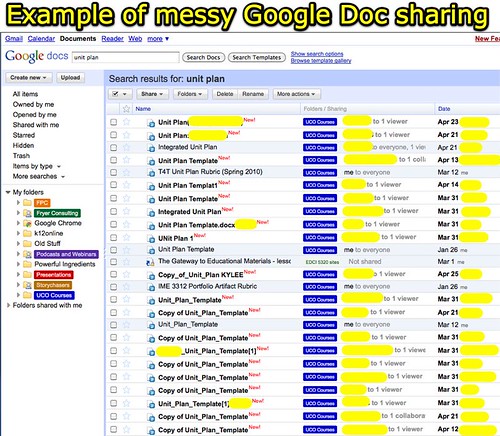 Example of messy Google Doc sharing