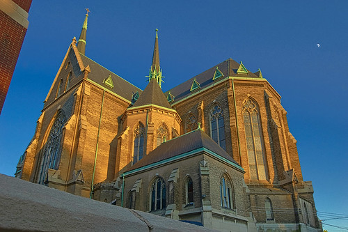 Saint Francis de Sales Oratory, in Saint Louis, Missouri, USA - back of church at sunset
