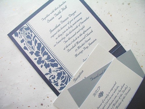 Blue And Classic Letterpress Wedding Invitations