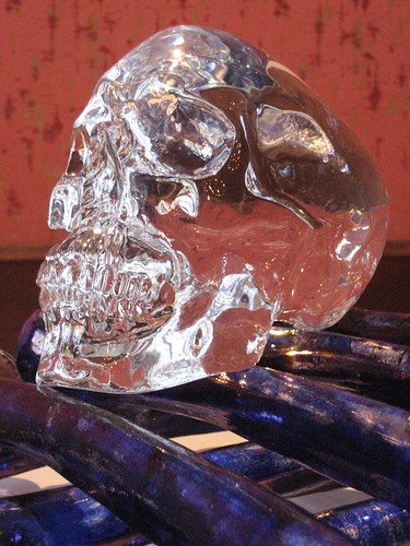 glass skull on glass bones by Jan Fabre at the exhibition Glasstress in Venice