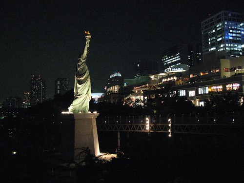 Statue of lib night at odaiba, japan