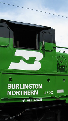 Preserved Burlington Northern RR 1974 General Electric U 30C diesel locomotive #5383. The Illinois Railway Museum. Union Illinois. Friday, July 3rd 2009