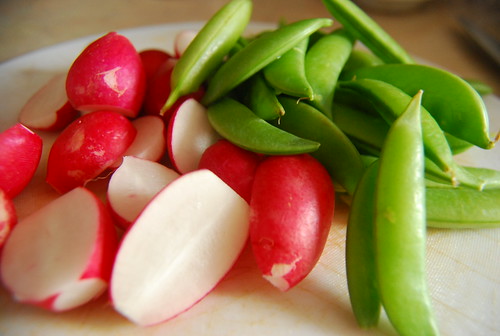 Radishes and snap peas