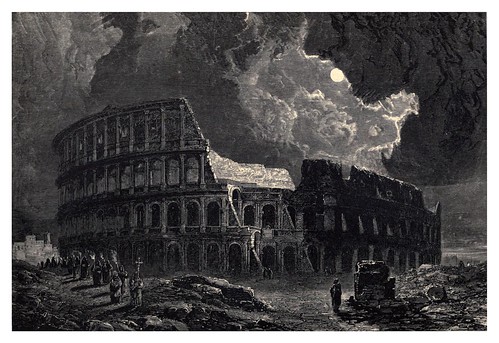 002-El coliseo a la luz de la luna Roma-Italian pictures drawn with pen and pencil 1878
