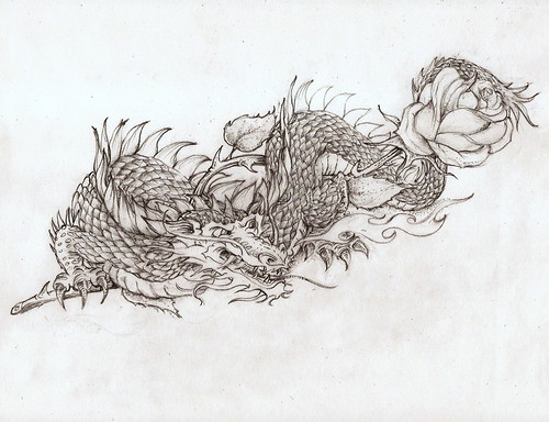 dragon.rose.tattoo by Rob Court. 2B pencil. Concept sketch for my son's 