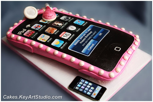 IPod Touch Player in a Pink Case Cake. Dark Chocolate Cake with Dark and 