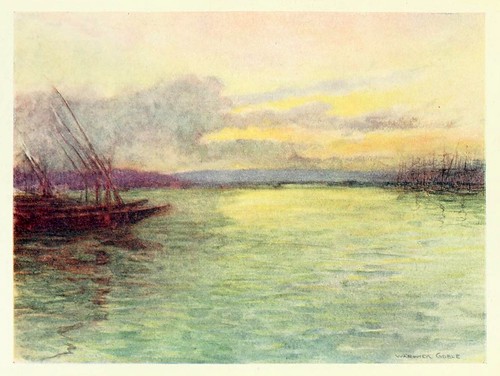 026-El Cuerno de Oro a la puesta del sol- Constantinople painted by Warwick Goble (1906)