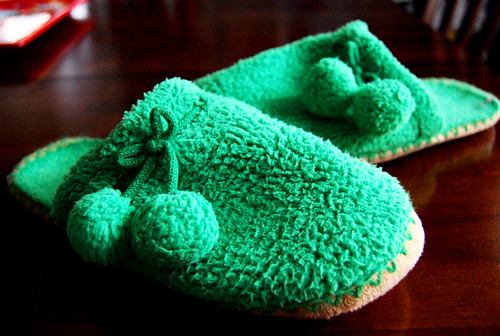 Green Fuzzy Slippers