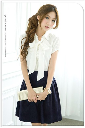 R68601 - One Piece Dress(white top&amp;black skirt)