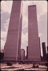 Towers of the World Trade Center in Lower Manhattan Seen From West Street, 05/1973