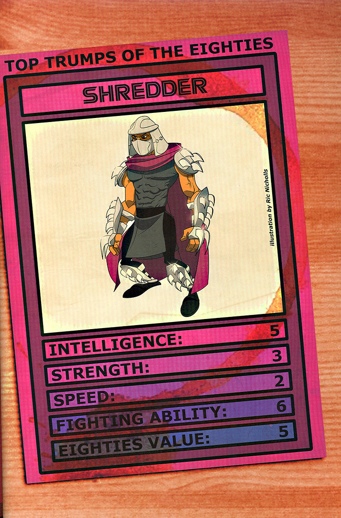 Cereal:geek - animation of the eighties issue 3 ::   " TOP TRUMPS OF THE EIGHTIES - SHREDDER  " ..art by Ric Nicolls (( 2008 ))
