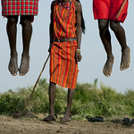 Masai warriors jumping during a dance - Kenya