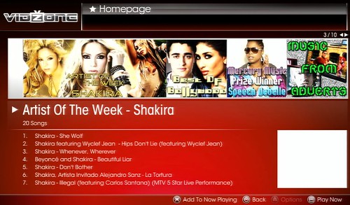 VidZone Homepage: Shakira