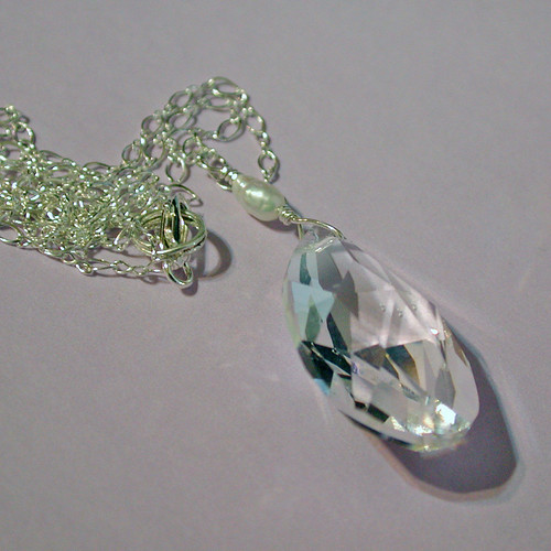 Cut Glass Drop Necklace with Rice Pearls