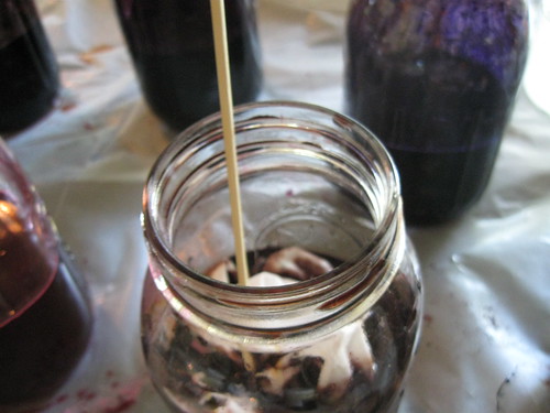 add fabric to dye mixture in jar...