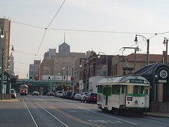 View looking south on Main Street around sunset. Memphis Tennesee. September 2007.