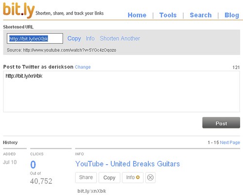 United Breaks Guitars - bit.ly YouTube Video Link Sharing Statistics - 071009