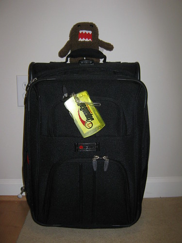 Domo on a suitcase