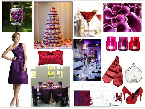  red and purple are combined to make a very strong wedding palette