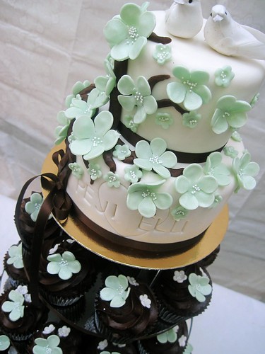 Pretty turquoise flowers this cake would work perfectly with the brown and 