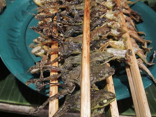 Grilled frogs at the night market in Vientiane