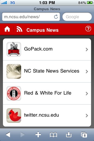 NC State Mobile website