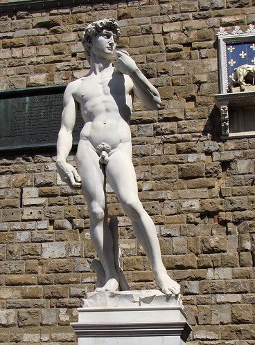 Michelangelo's "David", Florence. The 29 year old Michelangelo's masterpiece, the biblical hero David (1504), stands 17 feet tall and is housed in the