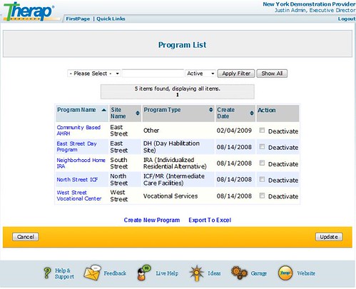 Screenshot of Program List