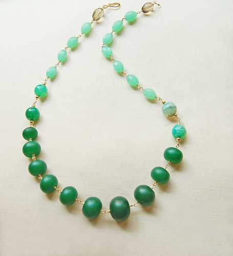 EMERALD :: Green sea glass and jade necklace