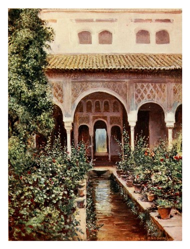 036-Granada-El Generalife patio de la acequia2-Southern Spain 1908- Trevor Haddon