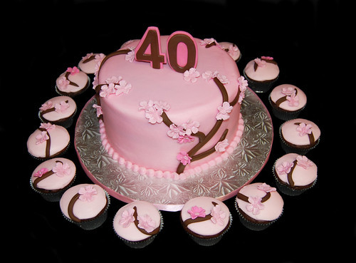 pink cherry blossom 40th anniversary cake