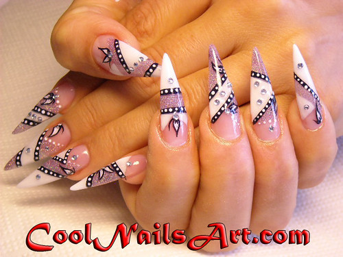 acrylic nail art. Pointed Tip Acrylic Nail Art