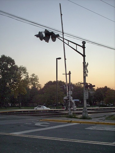 Sunset at the 75th Avenue railroad crossing. Elmwood Park Illinois. Late September 2007.