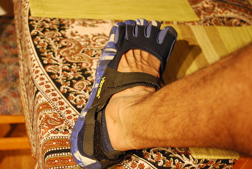 The Vibram FiveFinger Sprint model: the strap across the top gives a snug feel