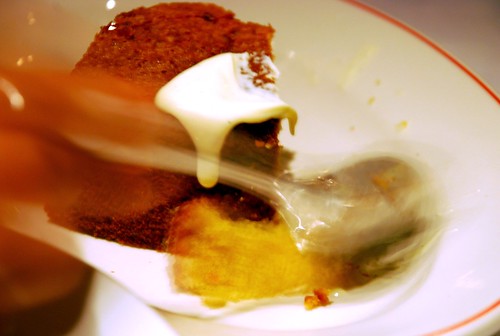 Olive oil cake + marscapone cream (marsala cream??) @ Maialino...