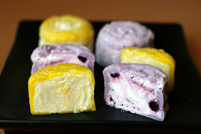 Durian and Blueberry snowskin mooncakes