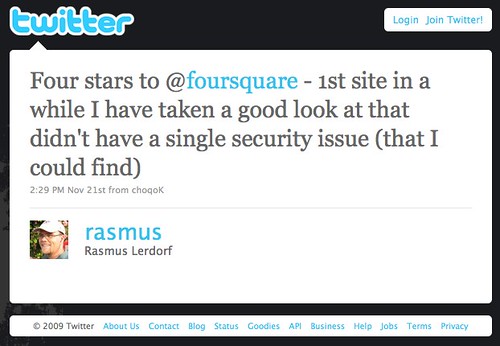 Twitter / Rasmus Lerdorf: Four stars to @foursquare ...