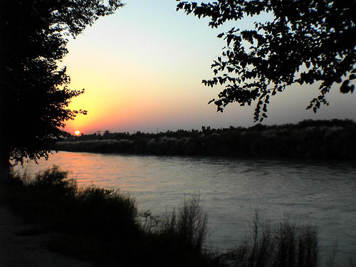 kabul river. Sunset over Kabul River,