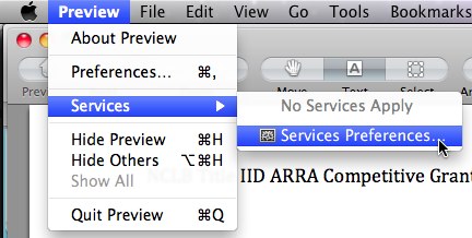 Open Preview Services Preferences