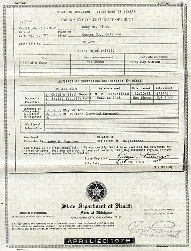 Birth Certificate Amended - Ruby May 