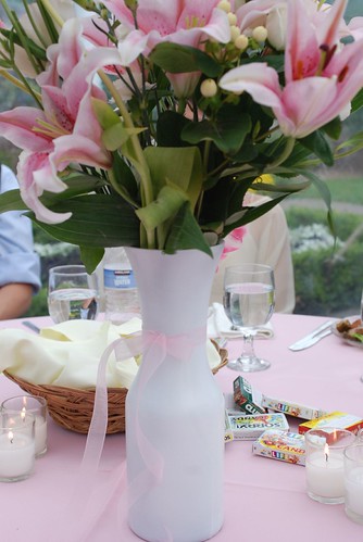 I loved these centerpieces The vases were from the dollar store and one of