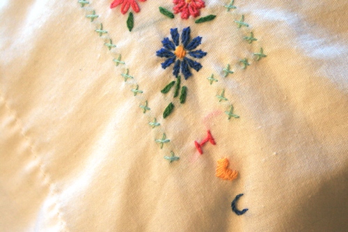an embroidered pillowcase