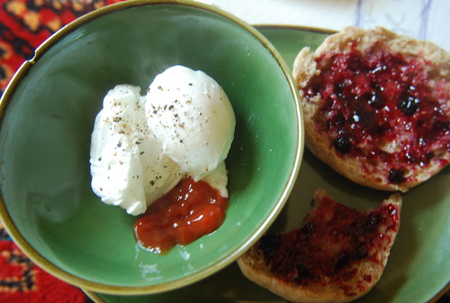 Poached eggs and English muffin