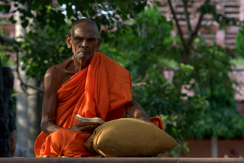 An Indian Buddhist Monk Chanting In Bodhgaya