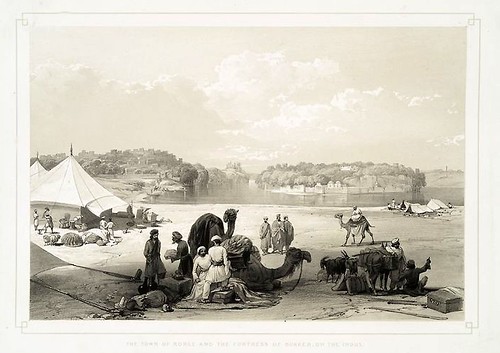 017-La ciudad de Roree y la fortaleza de Bukker, en el Indo-Sketches in Afghaunistan 1842- James Atkinson