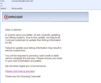 Comcast Phishing Email
