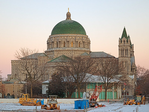 Cathedral Basilica of Saint Louis, in Saint Louis, Missouri, USA - view from west in snow