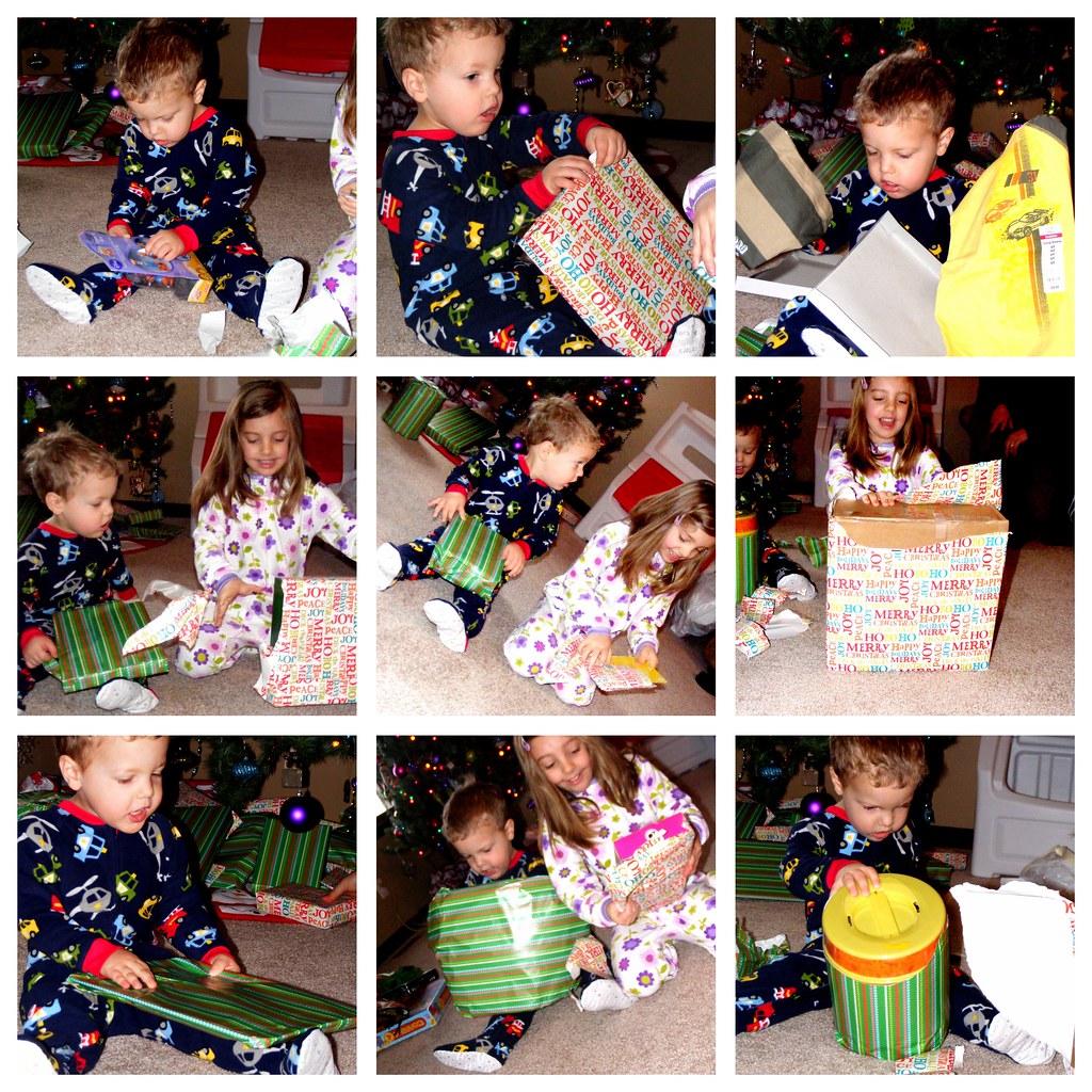 unwrapping presents collage