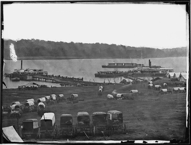 Landing and wagon train James River Va by The US National Archives