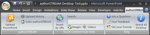 authorSTREAM Desktop tab in the PowerPoint 2007 Ribbon